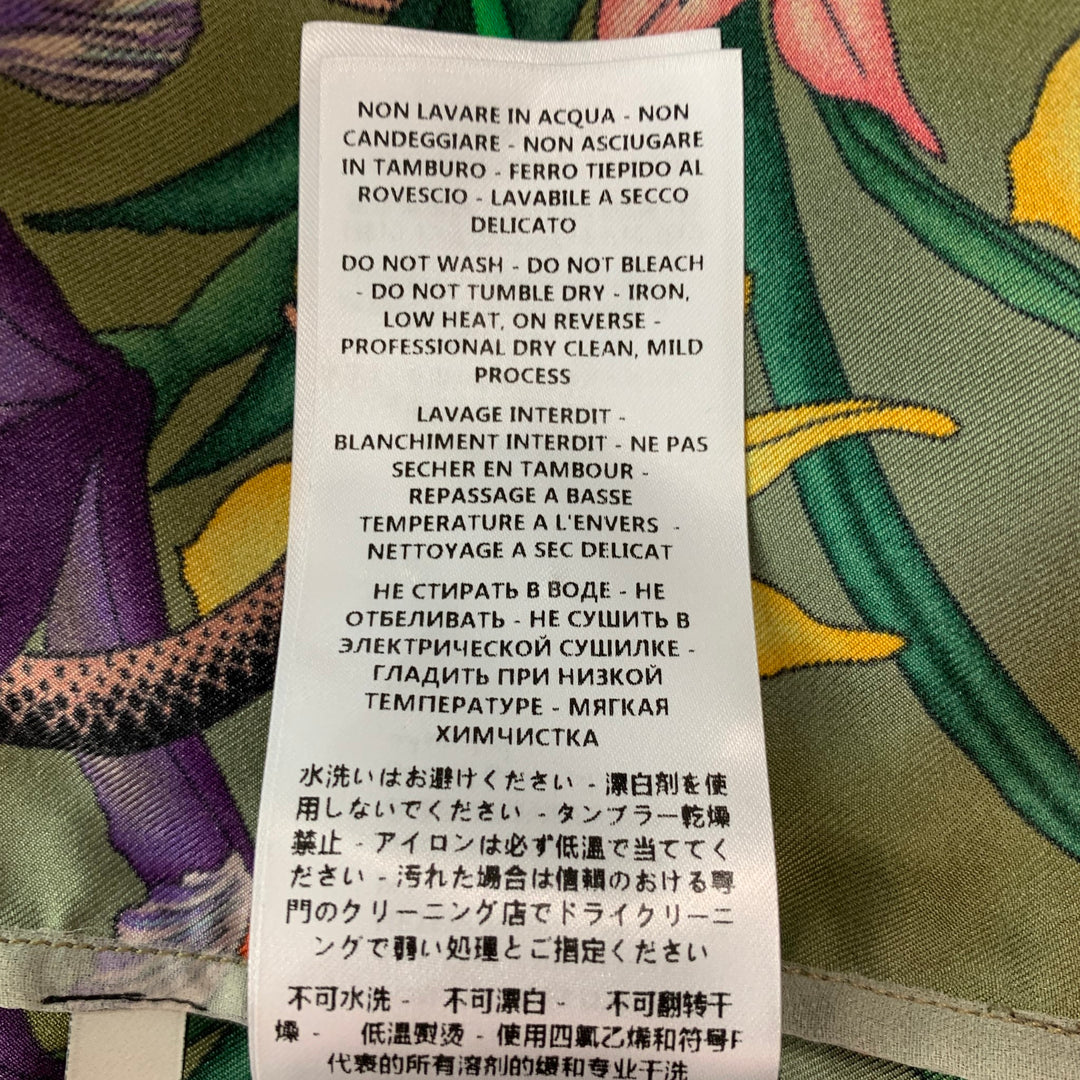 GUCCI Talla XXL Camisa de manga corta Campamento de seda con estampado multicolor verde