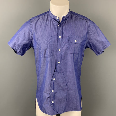 WOOSTER + LARDINI Size M Blue & White Pinstripe Cotton Short Sleeve Shirt