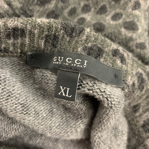 GUCCI Size XL Gray Black Print Wool Cashmere Pullover