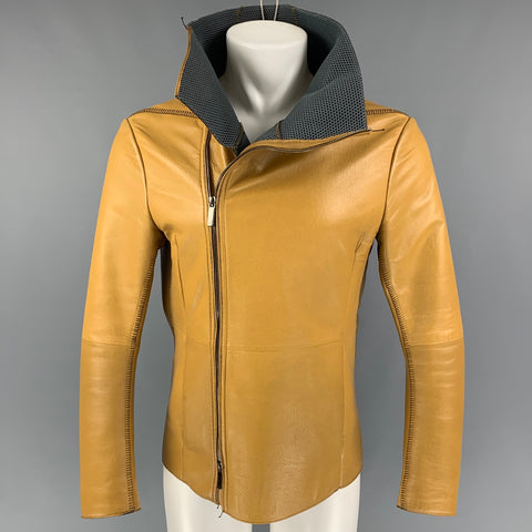 EMPORIO ARMANI Size 38 Tan Contrast Stitch Leather Jacket