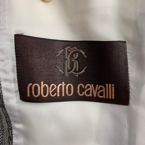 ROBERTO CAVALLI Size 40 Silver Black Stripe Wool Silk Sport Coat