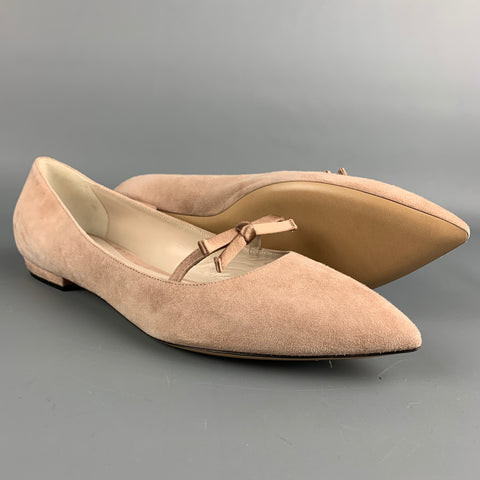 ARMANI COLLEZIONI Size 9 Nude Suede Silk Bow Flats