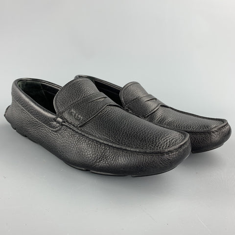 PRADA Size 8.5 Black Leather Drivers Loafers
