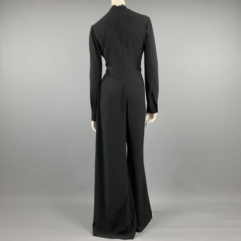 RALPH LAUREN COLLECTION Size 8 Black Viscose / Acetate Long Sleeve Wide Leg Jumpsuit