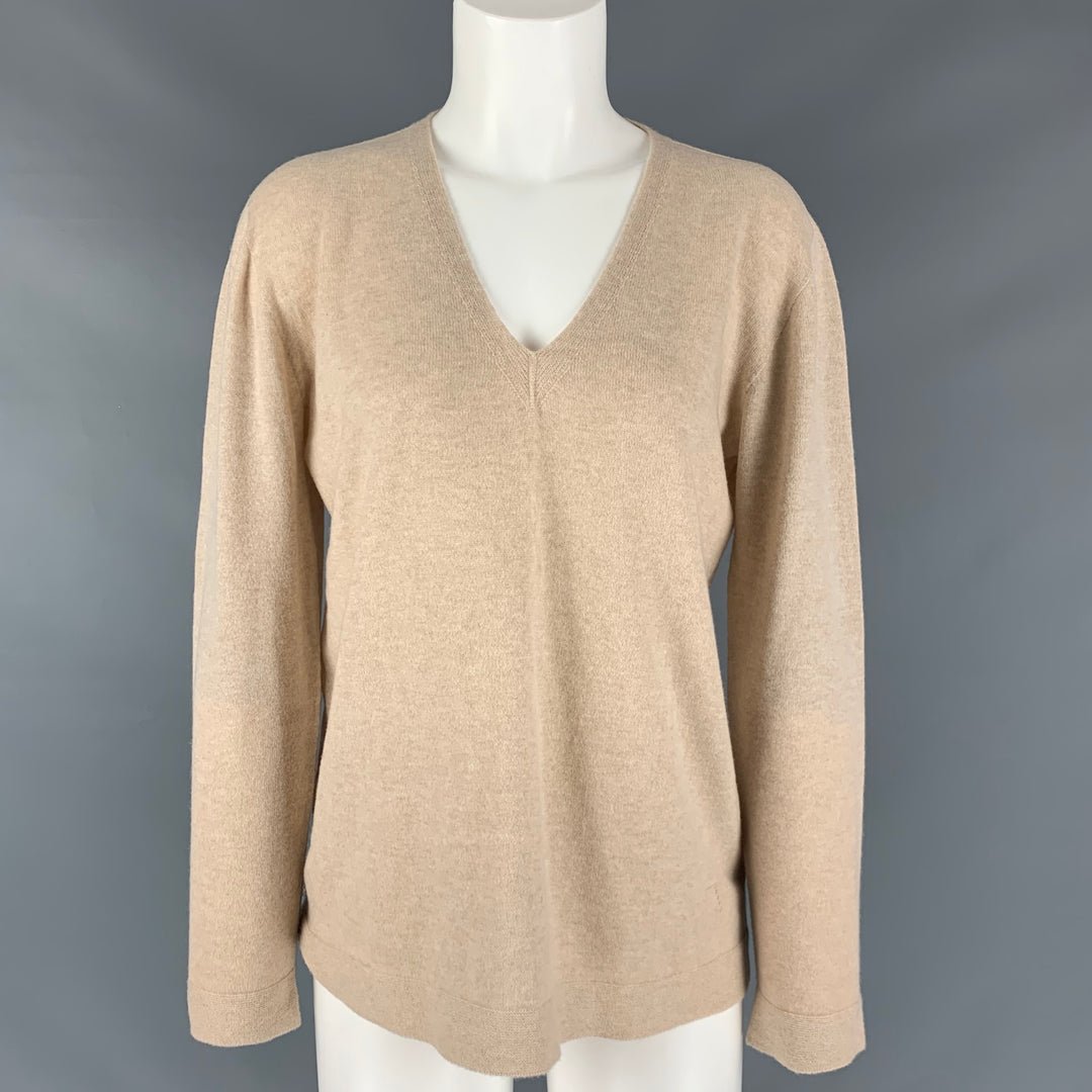 AKRIS Size 6 Beige Cashmere V-Neck Pullover