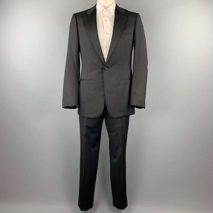 ERMENEGILDO ZEGNA Size 42 Long Black Wool Peak Lapel Tuxedo