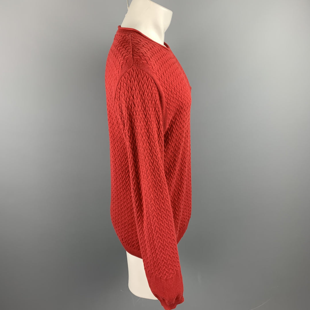 OLIVER SPENCER Size M Red Knitted Cotton Crew-Neck Pullover