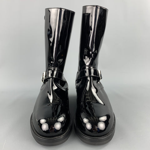 PAUL SMITH Taille 9 Bottes de motard en cuir verni noir