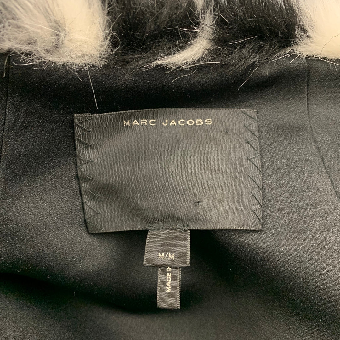 MARC JACOBS Size M Black White Modacrylic Blend Animal Print Collarless Coat