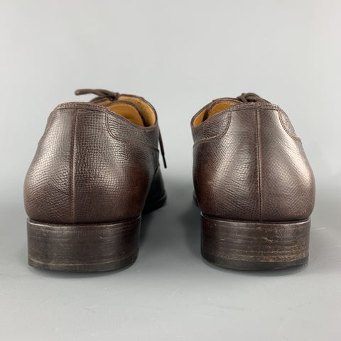 GUCCI Size 12 Brown Textured Leather Cap Lace Up Dress Shoes