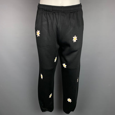 MARK McNAIRY Talla M Pantalones deportivos de algodón floral blanco y negro Pantalones casuales