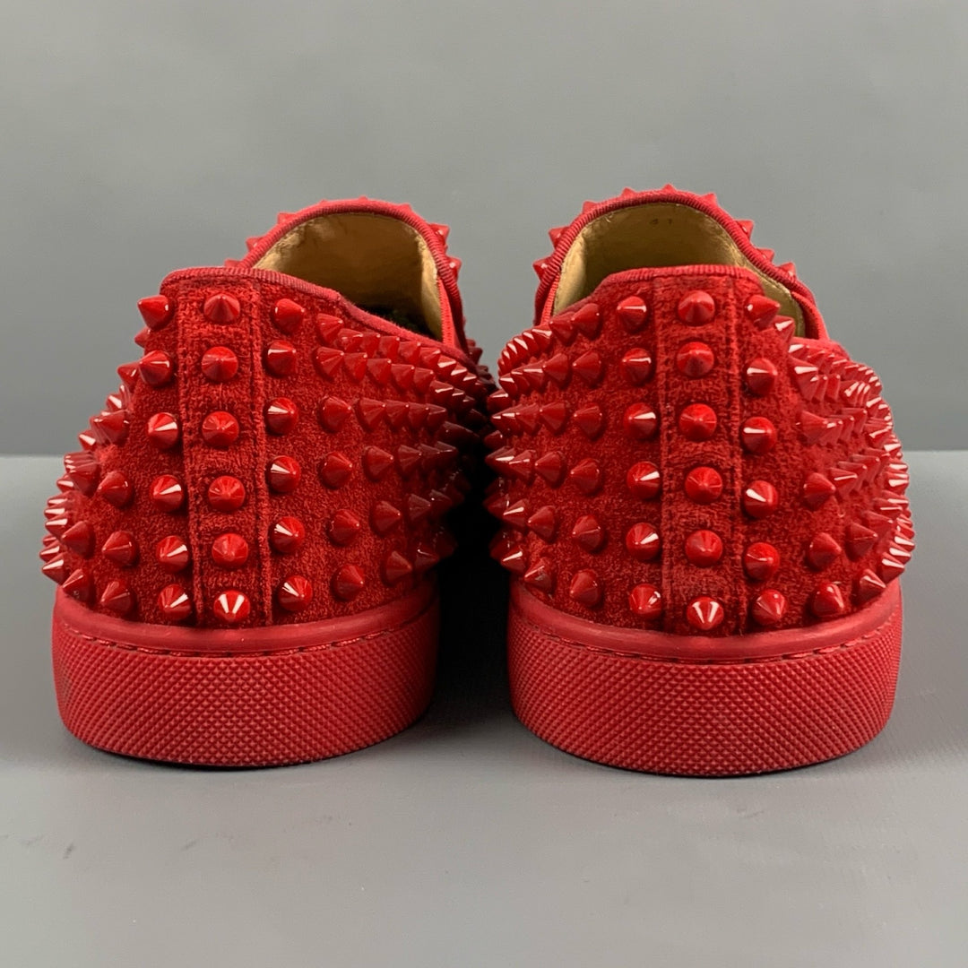CHRISTIAN LOUBOUTIN Size 8 Red Studded Leather Slip On Sneakers
