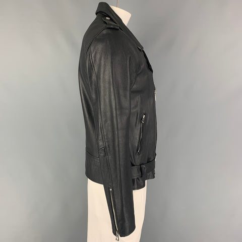 BARNEY'S NEW YORK Size M Black Leather Biker Jacket