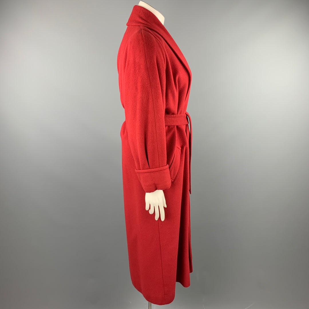 FLEURETTE for I.MAGNIN Size L Red Cashmere Belted Open Front Coat