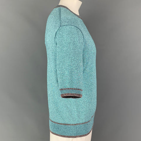 MARC JACOBS Size L Blue Metallic Viscose Blend Short Sleeve Pullover