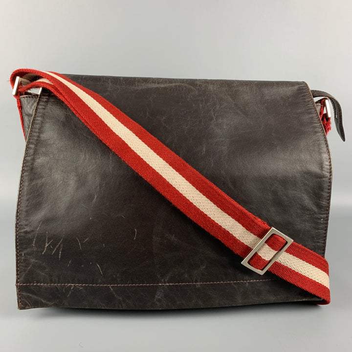 Vintage BALLY Brown & Red Mixed Fabrics Leather Messenger Bags