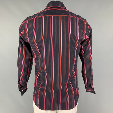 TED BAKER Size L Black Red Stripe Cotton French Cuff Long Sleeve Shirt