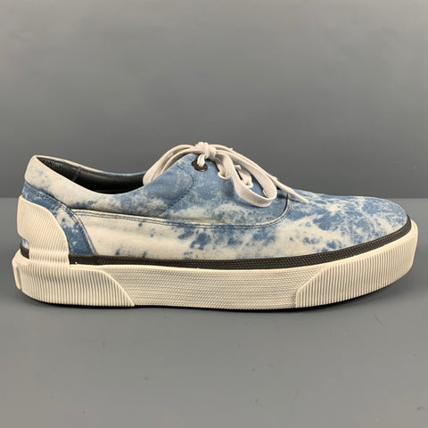 LANVIN Size 10 Blue White Marble Canvas Platform Sneakers