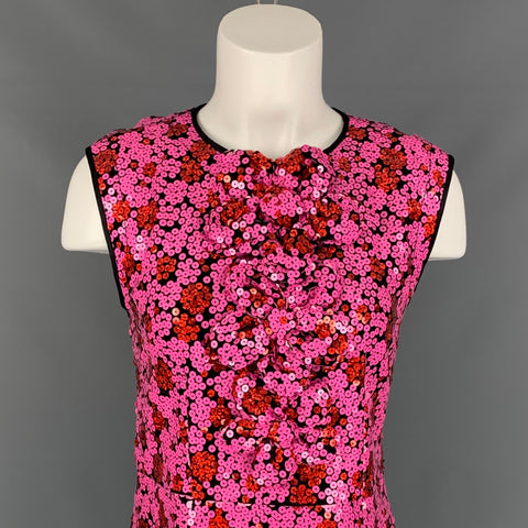 MARC JACOBS Size 6 Black & Pink Polyester Blend Sequined Sleeveless Dress Top