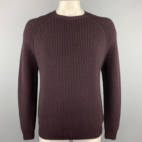 STEVEN ALAN Size L Eggplant Purple Knitted Merino Wool Crew-Neck Sweater