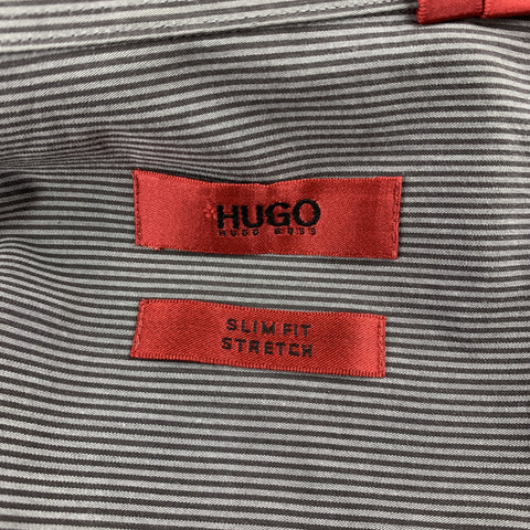 HUGO BOSS Size M Grey Stripe Cotton Blend Button Up Long Sleeve Shirt