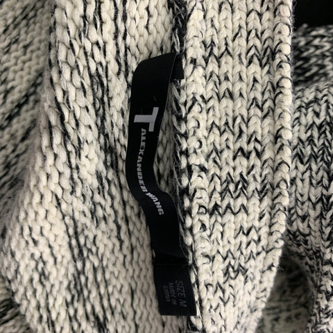 T by ALEXANDER WANG Size M Black White Marbled Cotton Blend V-Neck Sweater