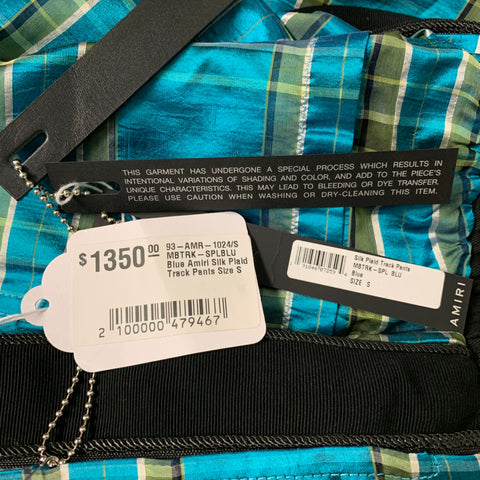 AMIRI Talla S Pantalones casuales con borde crudo de seda a cuadros azul y negro