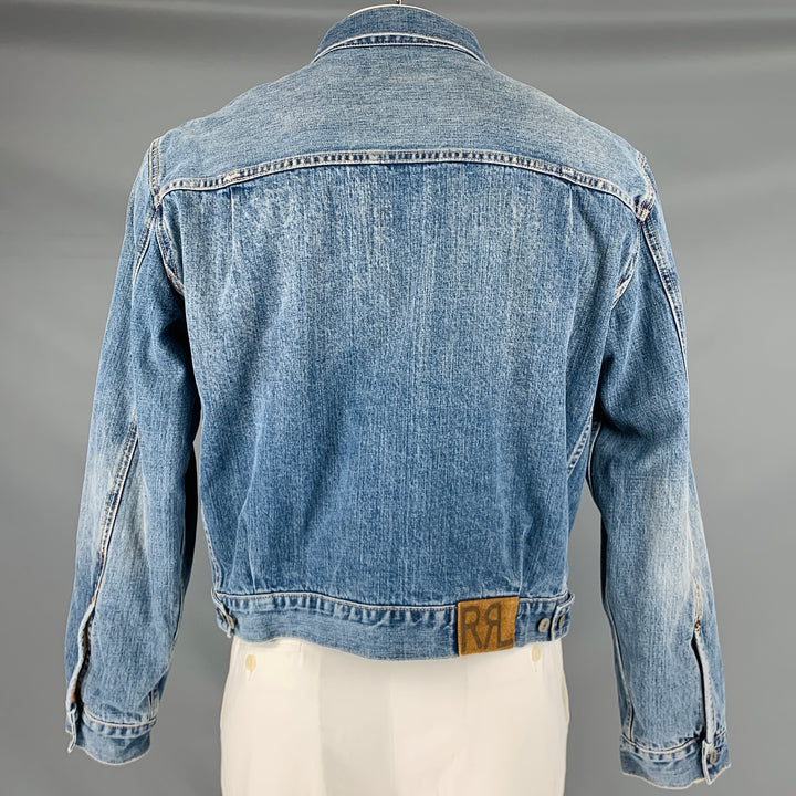 RRL by RALPH LAUREN Size XL Blue Wash Denim Trucker Jacket