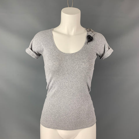 BRUNELLO CUCINELLI Size S Grey Heather Ribbed Cotton Scoop Neck T-Shirt