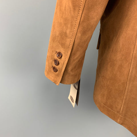 OVERLAND Size 48 Camel Leather Notch Lapel Mountain Blazer Jacket