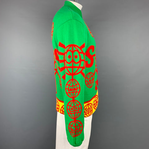 WALTER VAN BEIRENDONCK 2006 Size L Blue & Green Wool / Cotton Reversible Cardigan