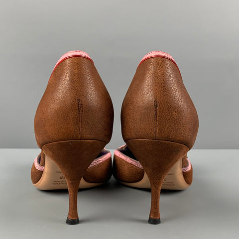 PRADA Size 6 Brown Rose Leather Pointed Toe Pumps