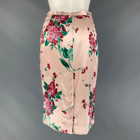 DOLCE & GABBANA Size 6 Blush &  Burgundy Silk and Spandex Floral Pencil Skirt