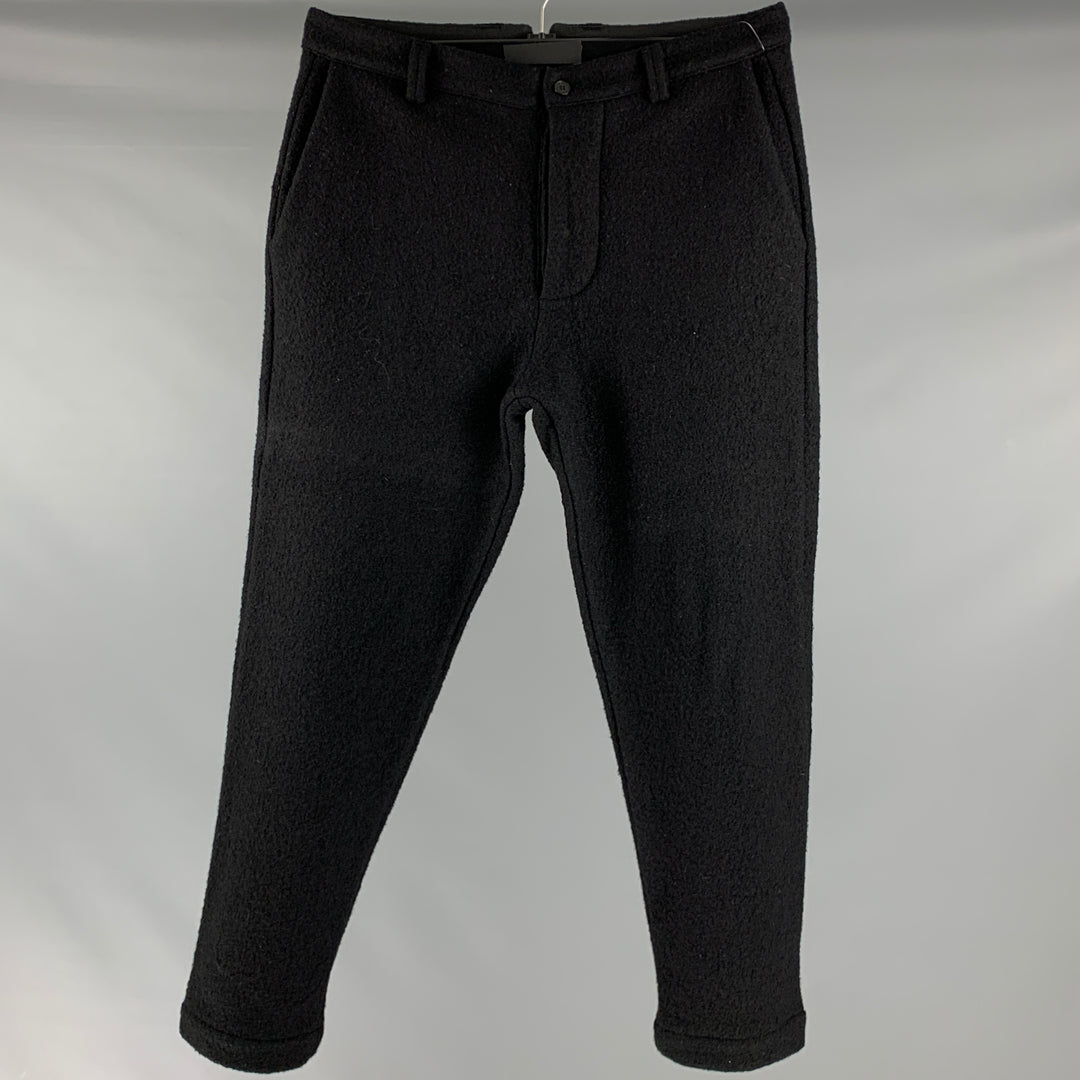 ROBERTO COLLINA Size 30 Black Textured Wool Button Fly Casual Pants
