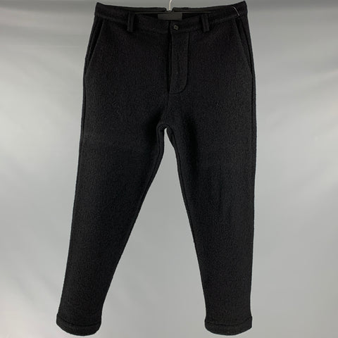 ROBERTO COLLINA Taille 30 Pantalon décontracté en laine texturée noire avec braguette boutonnée