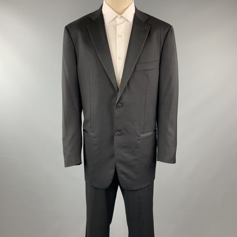 ISAIA 44 Black Solid Lana Wool 38 x 34 Notch Lapel Tuxedo