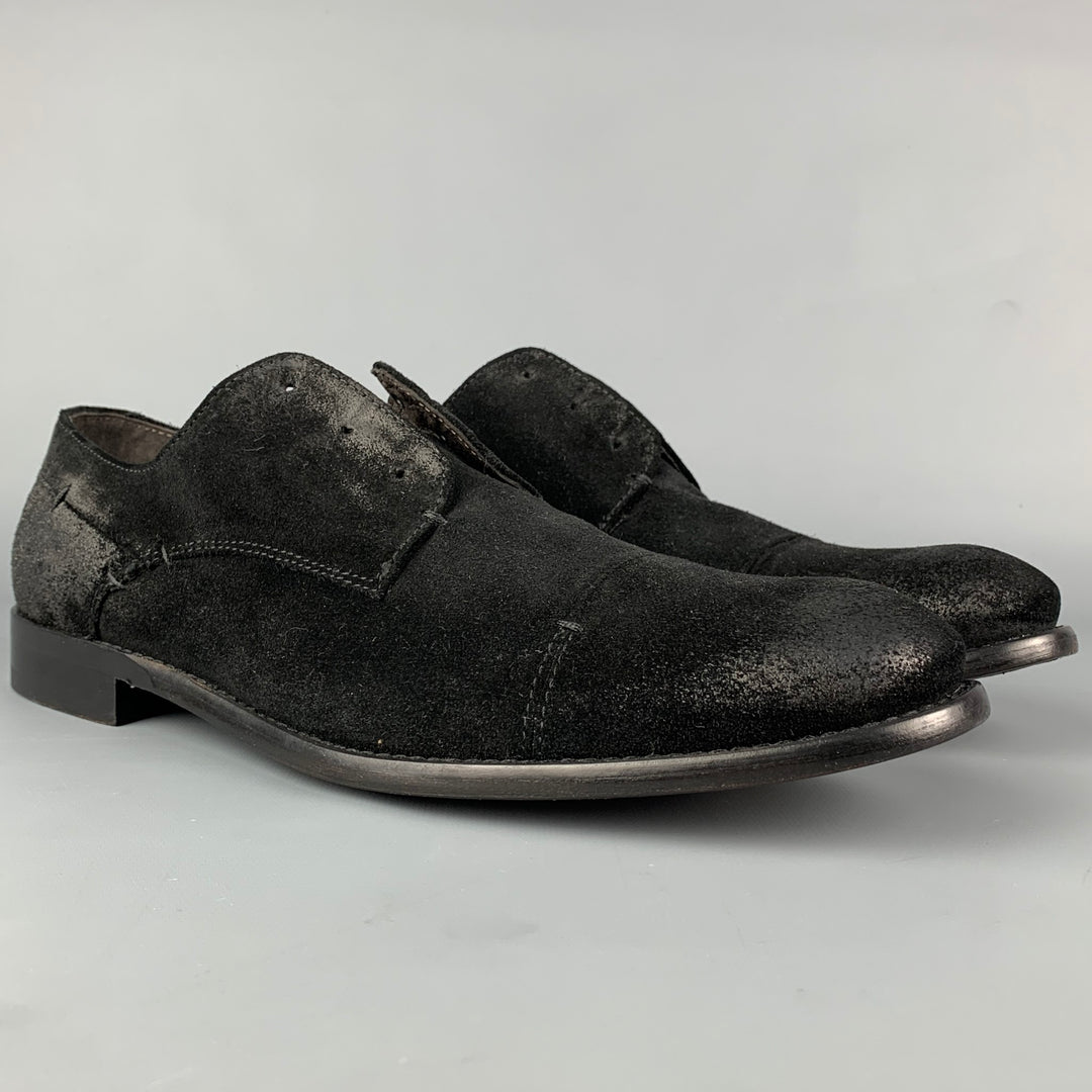 JOHN VARVATOS * U.S.A. Size 10 Black Antique Leather Laceless Shoes