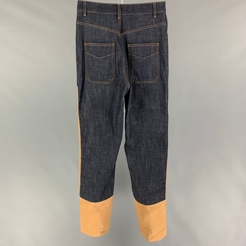 WALES BONNER FW 21 Black Sunlight Size S Blue Tan Color Block Cotton Cashmere High Waisted Jeans