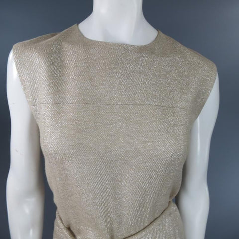 BARBARA TFANK Taille 6 Robe de cocktail texturée beige argenté métallisé avec ceinture à nouer
