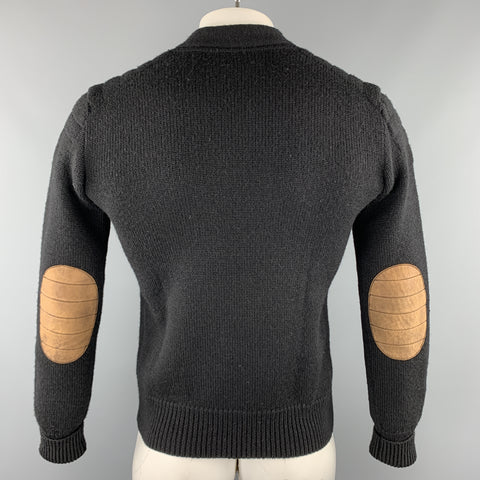 RALPH LAUREN RUGBY Size S Black Knitted Wool V-Neck Elbow Patch Pullover Sweater