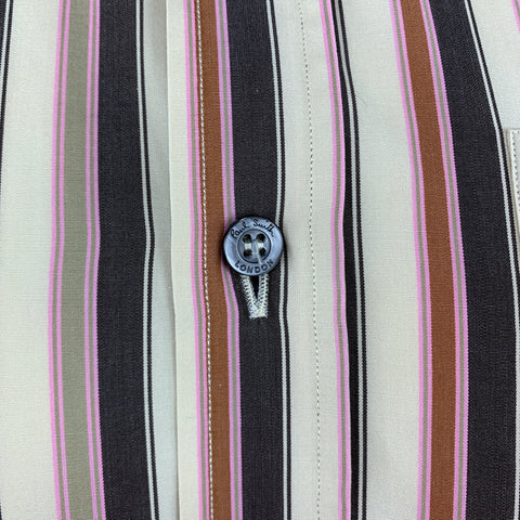 PAUL SMITH Size M Khaki & Brown Stripe Cotton Long Sleeve Shirt