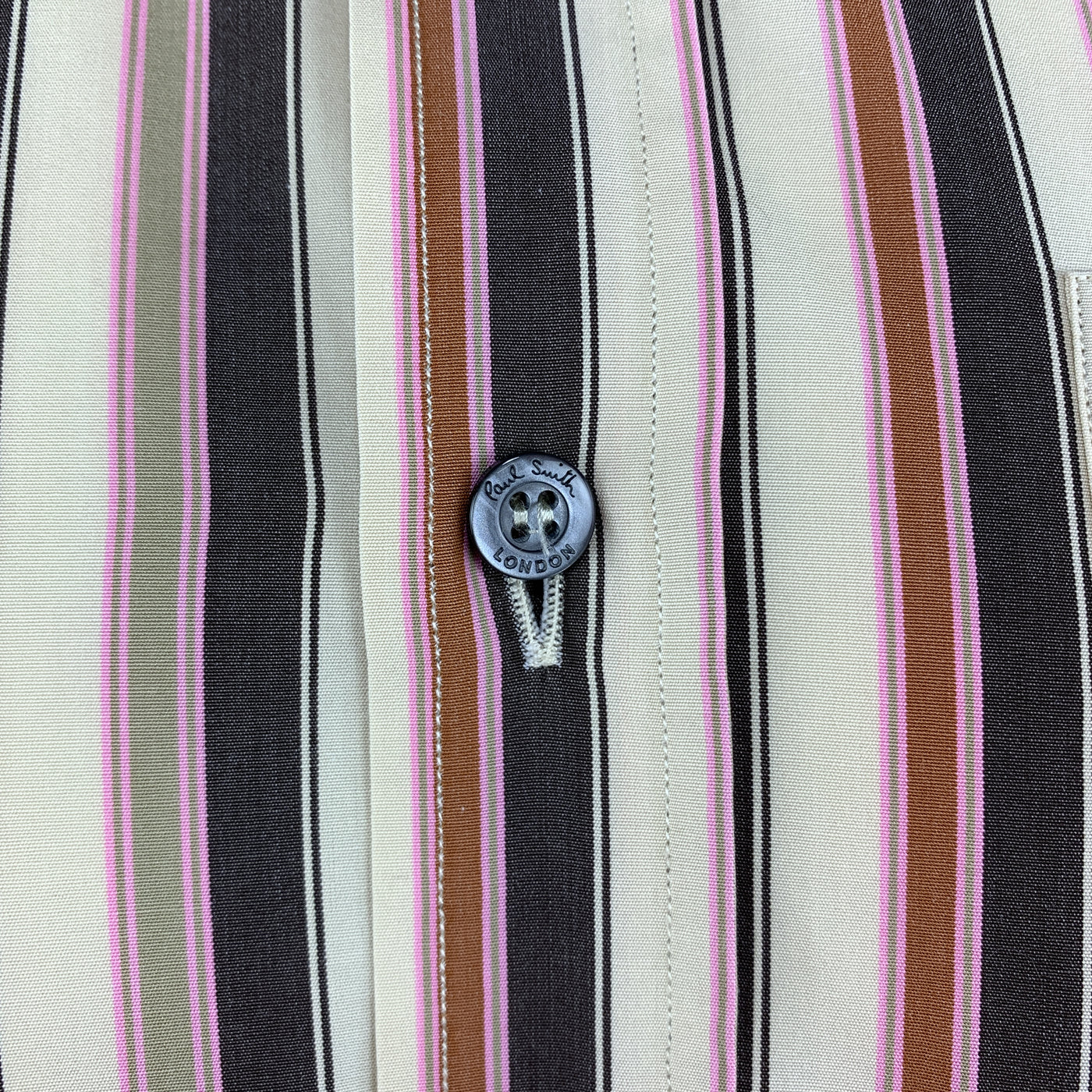 PAUL SMITH Size M Khaki & Brown Stripe Cotton Long Sleeve Shirt