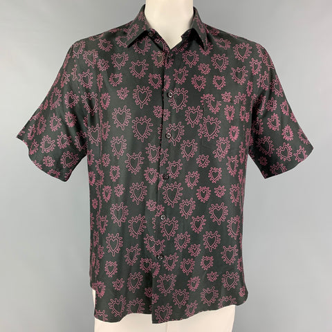 COBRA SC Camisa Manga Corta con Botones de Algodón Estampado Rosa Negro Talla XL