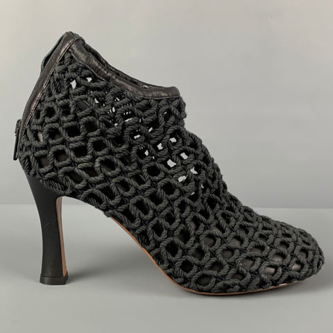 CELINE Size 7.5 Black Leather Woven Rope Heels