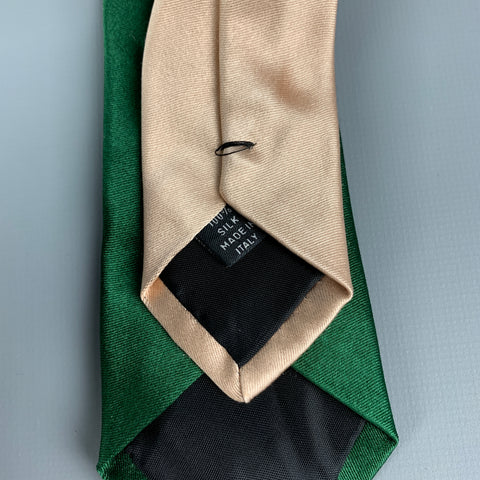 DRIES VAN NOTEN Dark Green Beige Color Block Silk Tie