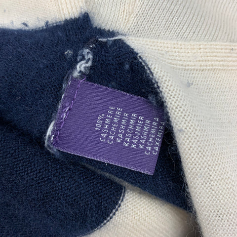 RALPH LAUREN Size M Navy Cream Stripe Cashmere Crew-Neck Pullover