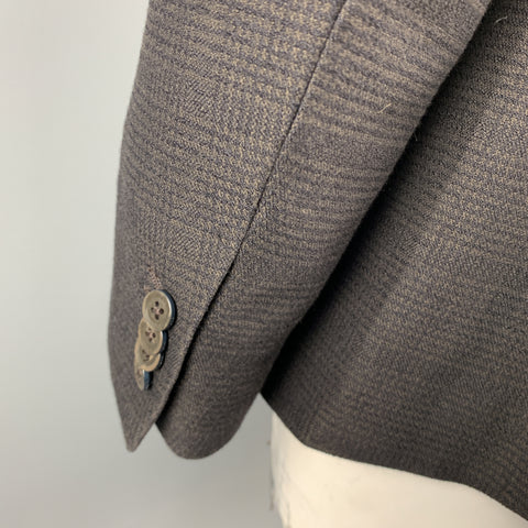 Z ZEGNA Size 44 Brown & Navy Plaid Regular Cotton / Wool Sport Coat