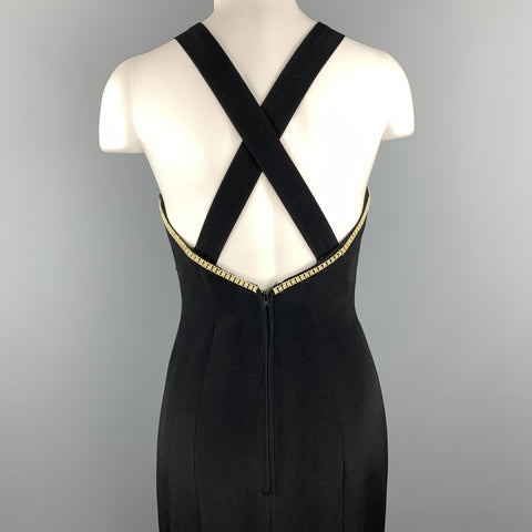 SAKS FIFTH AVENUE Size 6 Black Rhinestone Trim Gown & Cropped Jacket Ensemble