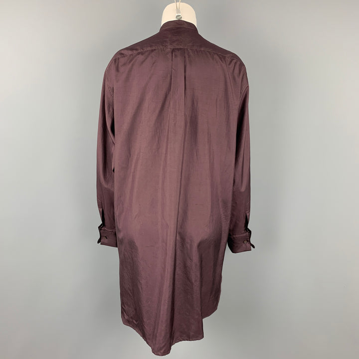 DRIES VAN NOTEN Size L Brown Beaded Silk French Cuffs  Shirt