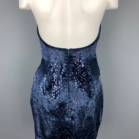 MICHAEL CASEY Size 6 Navy Dot Print Velvet Cocktail Open Back Mini Dress